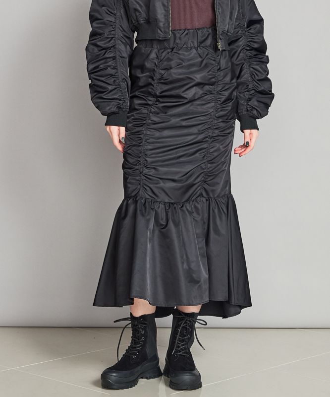 ナイロンツイルマーメイドスカート ブラック【double standard clothing】